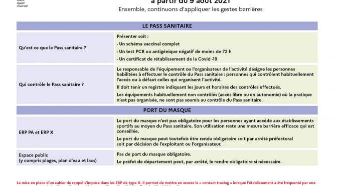 PASS SANITAIRE AU 9 AOUT 2021