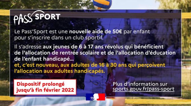 PASS&rsquo;SPORT – Prolongation jusqu&rsquo;en février 2022
